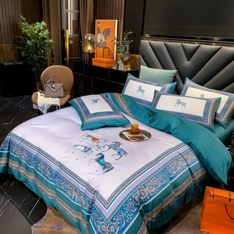 2020 Luxury 60S Egypt Cotton Horses Bedding Set Digital Printed Duvet Cover Bed Sheet Pillowcases Queen King Size 4Pcs