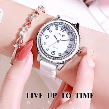 

Top Brand Luxury Women's Wrist Watch Girl Clock Ceramic Watchband Waterproof Quartz Watch Arabic Number This dial female watches