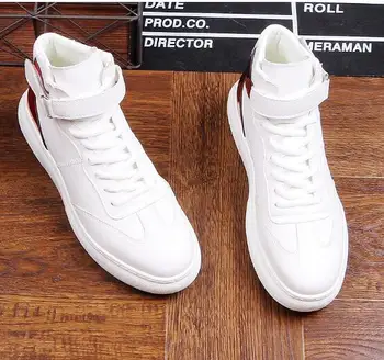 

Buckle Men 2 colour lace-up high top shoes Genuine leather falt casual boots for men office Comfortable sport shoes