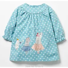 Одежда для маленьких девочек из хлопка новинка года; платье для маленьких девочек повседневное детское платье принцессы с кукольным рисунком одежда с длинными рукавами для девочек; топы