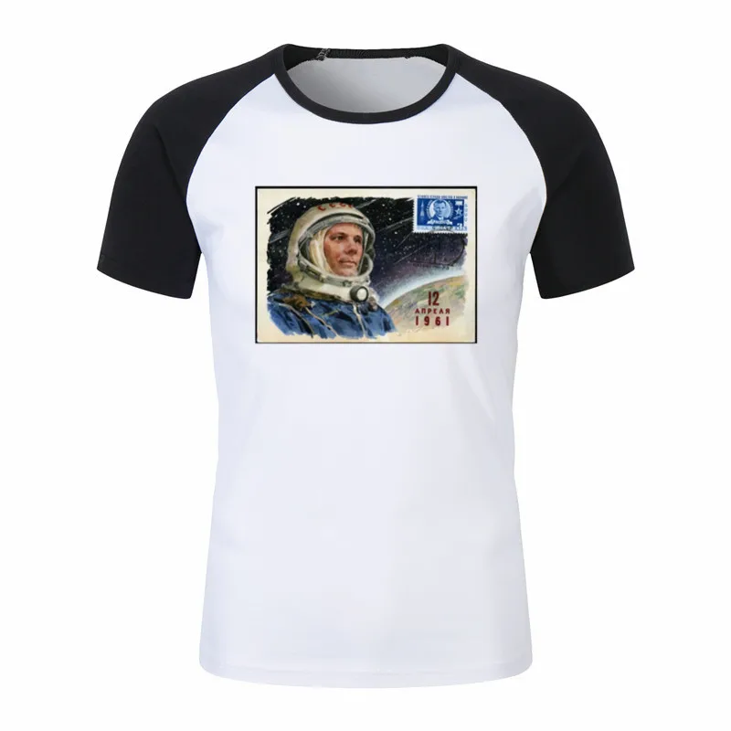 Лето Мужская Yuri Gagarin русский графический принт футболка уличная одежда мужская футболка Повседневная футболка с коротким рукавом Harajuku топы - Цвет: P1795D-black