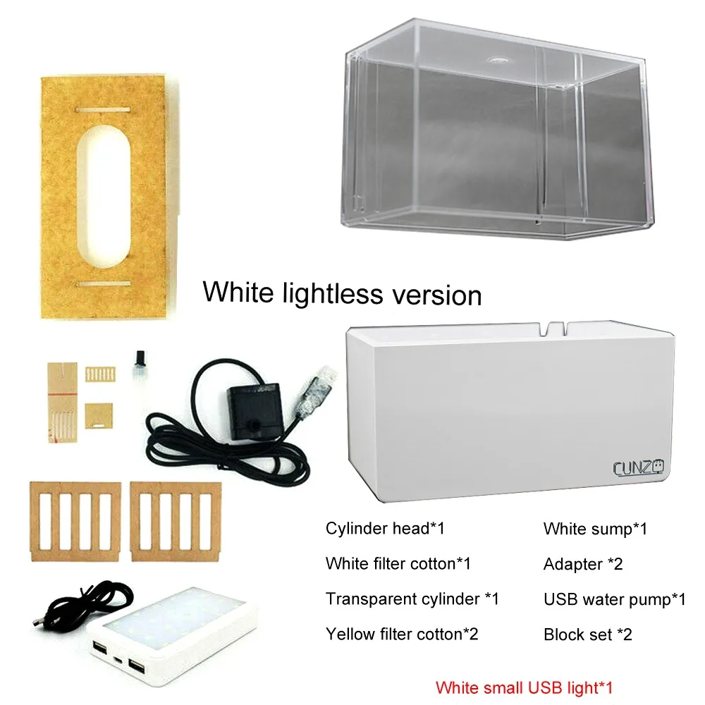 WhiteTank White LED Модернизированный мини-пластиковый аквариум, Синий светодиодный Lihgt Настольный аквариумный аквариум с фильтрацией воды, тихий воздушный насос, мини-аквариум - Цвет: WhiteTank White LED