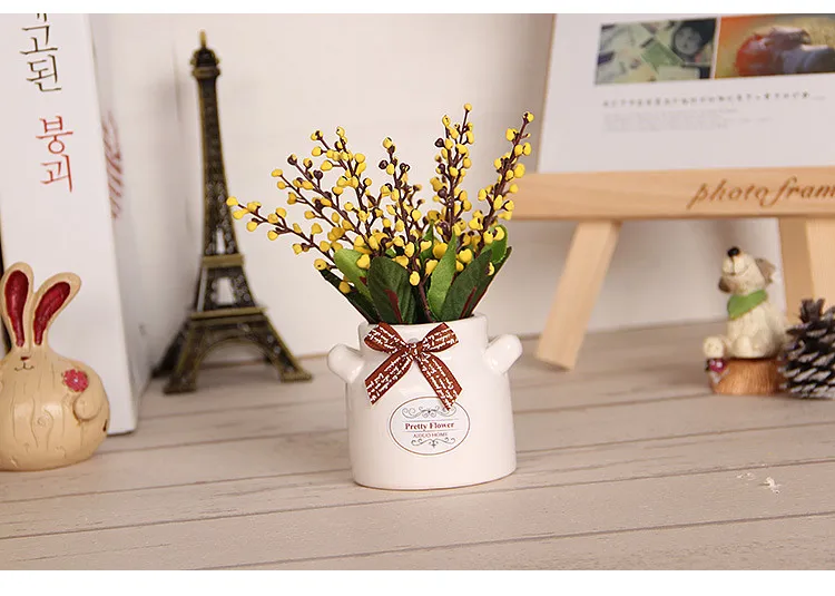 Artificial Flowers Potted Silk Plum Blossom Orchid Branch Bonsai Decorative Plant Wedding Decor With Vase 1 Set(Plants+Vase) Qw148 (4)