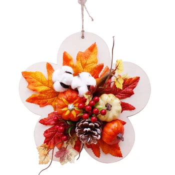 

Thanksgiving Halloween Artificial Fall Wreath Wall Hanging Front Door For Autumn Pumpkins Berries Home Decor Maple Leaves