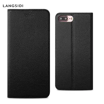 

LANGSIDI Business phone case For iPhone X XS XSmax XR 6 7 8 8plus Lychee clamshell protective case Genuine Leather cover