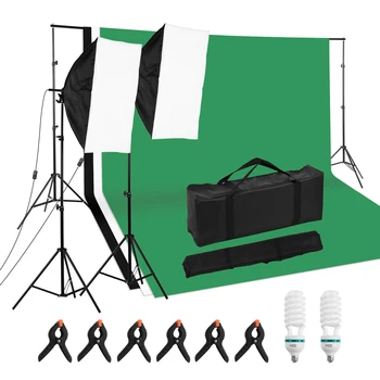 

Photography Light Kit 50*70cm Softboxes/ 125W 5500K Light Bulbs/Light Stand/Backdrops/Clamps with Carry Bag/Set Backdrop Stand