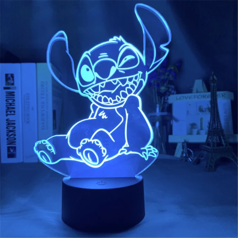 Disney-Lámpara 3d de Stitch de cristal para niños, luz de noche de Stitch  de Anime, de 7 colores juguete, lámpara de neón de monstruo pequeño, modelo  de marca - AliExpress