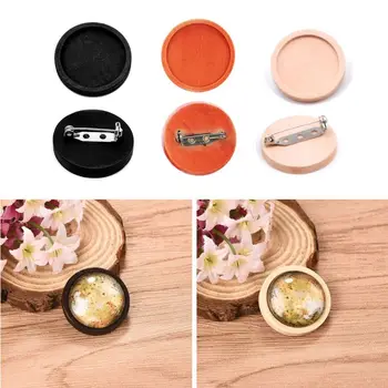 

10Pcs Blank Wood Cabochon Brooch Base Settings 20 25 30mm Dia Round Bezel Tray Diy Brooches Pin Backs Jewelry Making