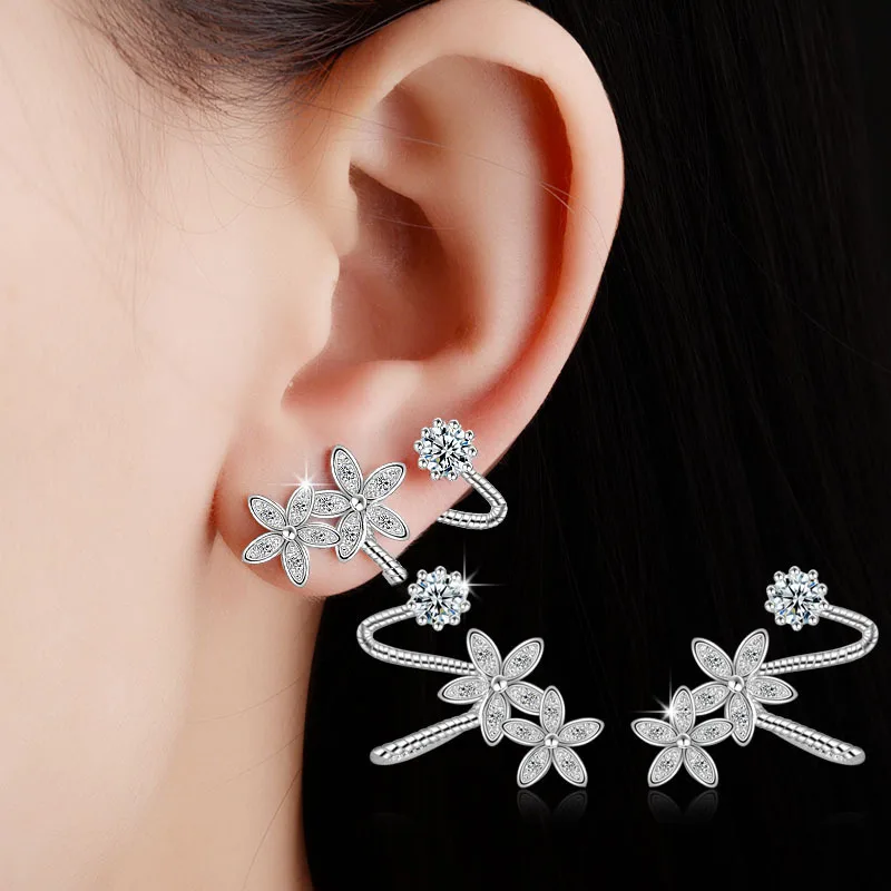 

Flower Elegant Ladies' Earrings Korean-style Fashion Elegant Diamond Set Clip-on Versatile Ear Stud Accessories