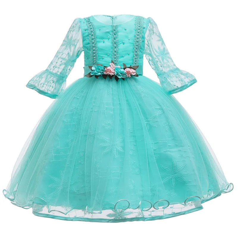 Green Vestido infantil/зимнее детское платье; платье принцессы с жемчужинами для девочек; свадебное платье с цветочным узором для девочек; Детские платья для девочек; праздничное платье - Цвет: Green