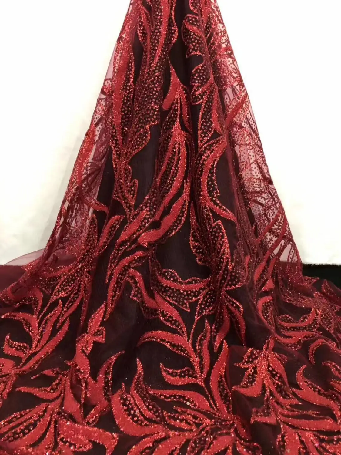 newest meterial african french red net lace fabric with glued gilliter JOY-22633 tulle classic flow | Дом и сад