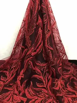 

newest meterial african french red net lace fabric with glued gilliter JOY-22633 african tulle lace fabric with classic flow