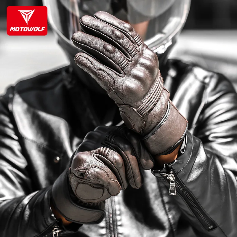 Real leather motorcycle gloves waterproof windproof winter warm summer breathable touch operate