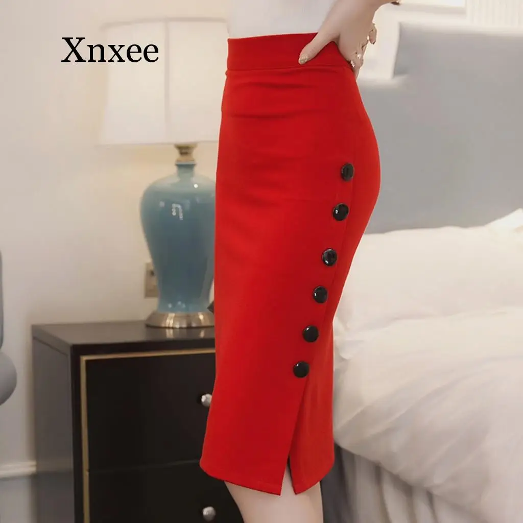 

Skirt Women Summer Sexy Casual Pencil Skirt Ladies High Waisted Button Office Skirt plus Size dropship oversize pencil skirts