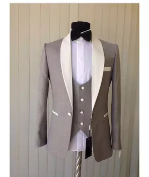 

New Groom Tuxedos Cheap Shawl Collar Blazer Groomsmen Suit Men Wedding Suits Custom Made (Jacket+Pants+Vest+tie)