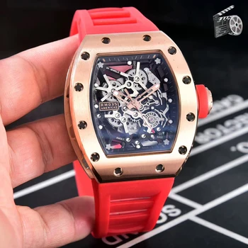 

Luxury Brand New Rose Gold Red Black White Rubber Men Stainless Steel Watch Sapphire Automatic Mechanical Calendar Tourbillion