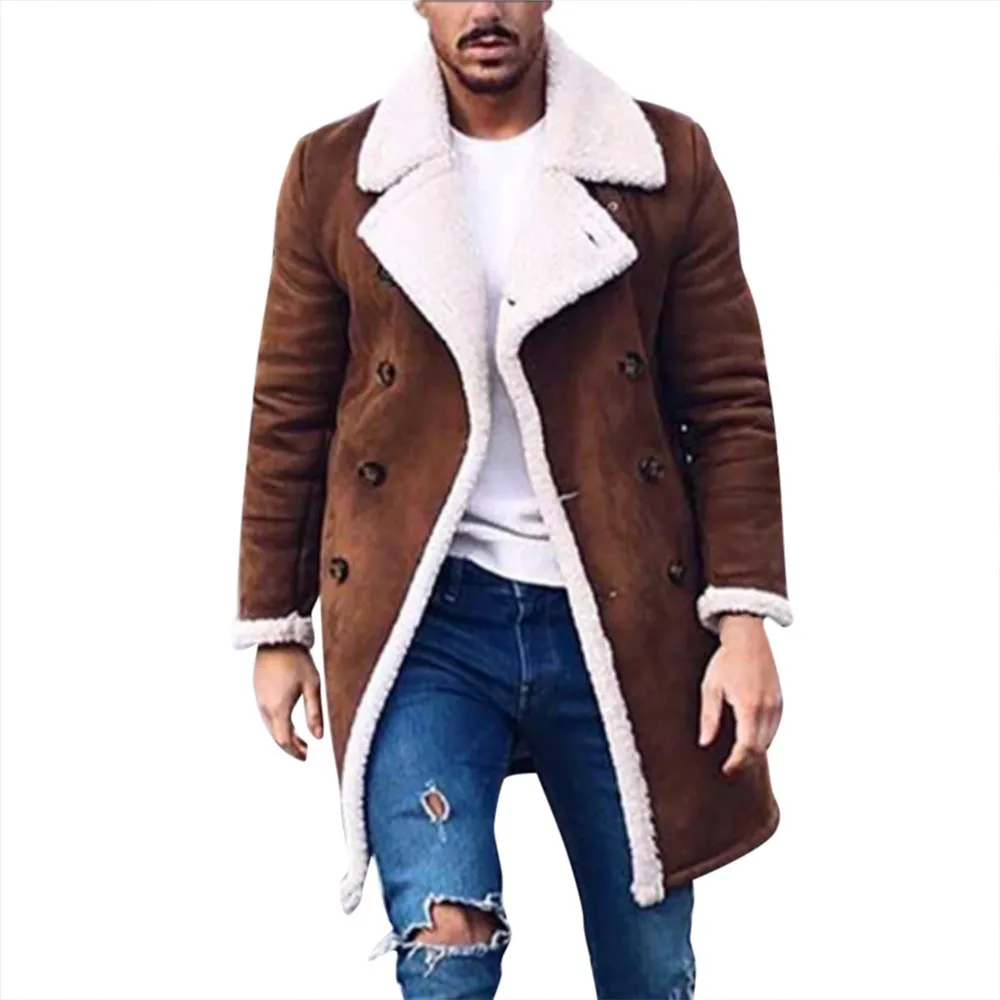 Мужские куртки, шерсть, модный теплый зимний Тренч, длинная Повседневная Верхняя одежда, на пуговицах, умное пальто, верхняя одежда, новинка, мужские топы, блузка - Цвет: Brown