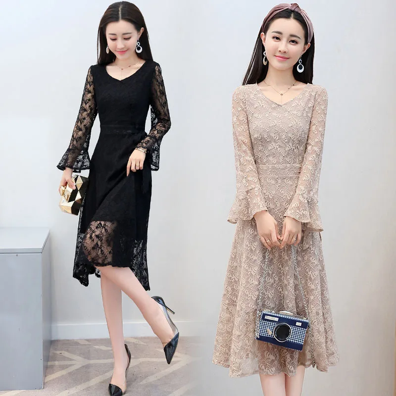 

2019 New Style WOMEN'S Dress Spring Mid-length Korean-style Fashion Slimming Elegant Underwear Lace Skirt Dress