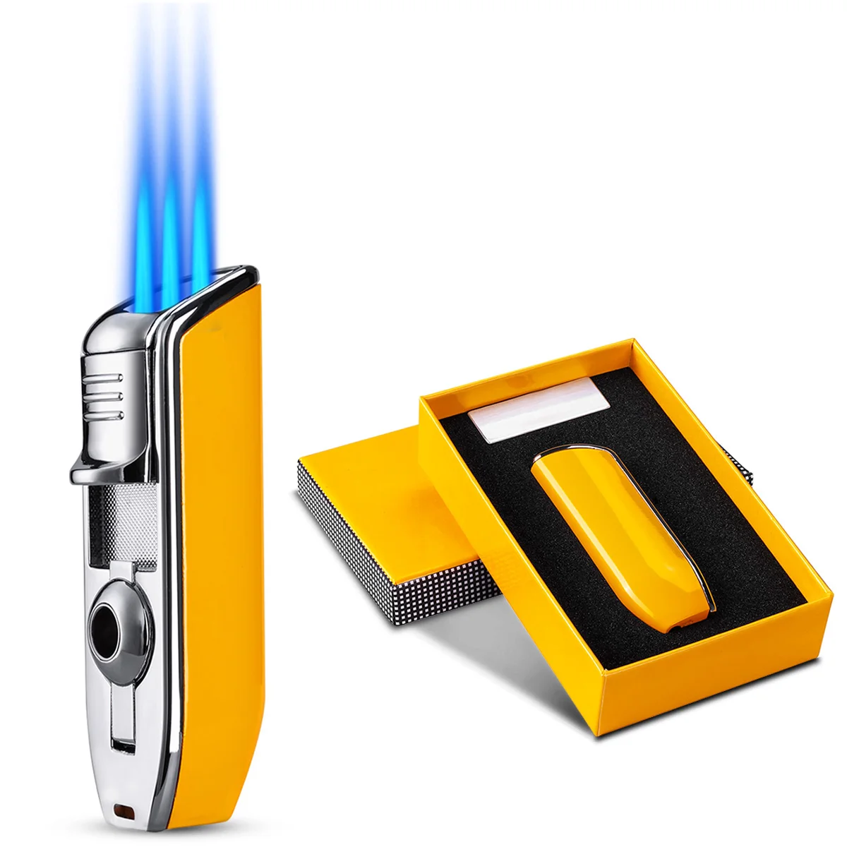 Butane Gas Lighter Cigar Lighter 3 Jet Blue Flame Torch with Punch