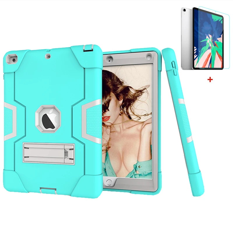 

for iPad 9.7 2018 air 1 2 Case with Holder Heavy Duty Shockproof Case for iPad 9.7 inch Kickstand Armor Case with Screen Film
