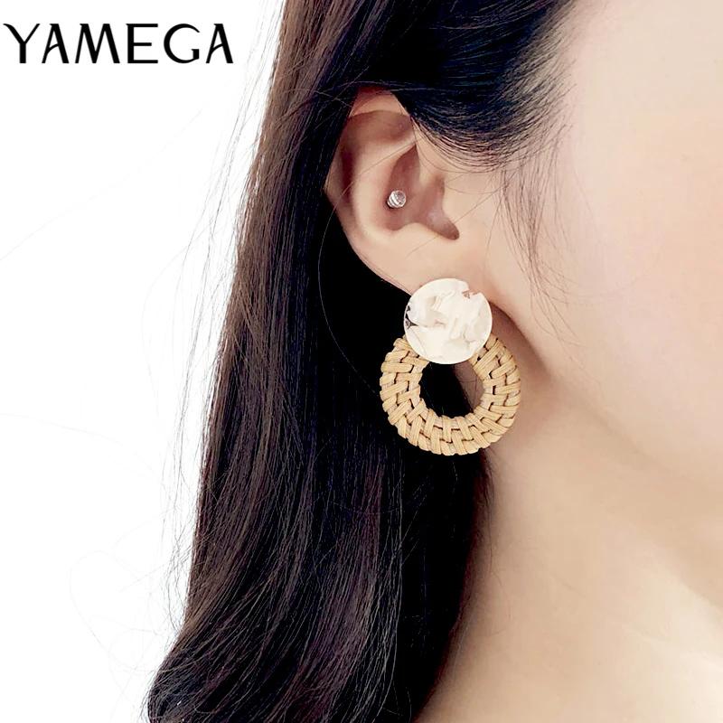 Корейские серьги из ротанга YAMEGA ручной работы уникальные деревянные