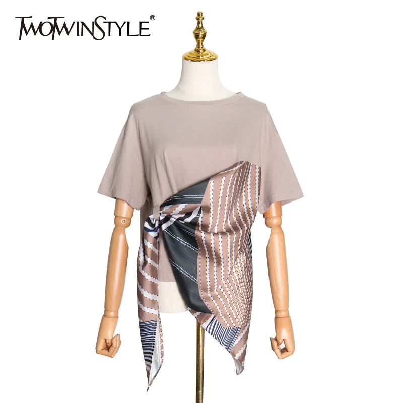 Женская футболка в полоску TWOTWINSTYLE Весенняя с круглым вырезом и короткими