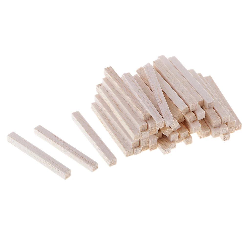 60Piece Balsa Wood Blocks Rods 5x5x50mm For DIY Woodcraft Modeling Supplies