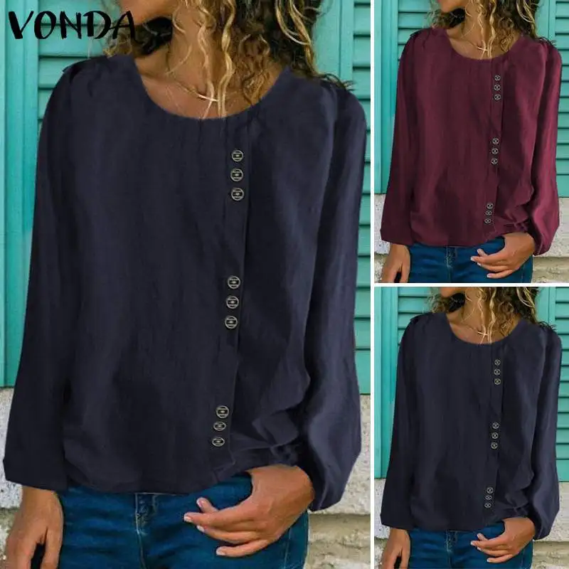 Autumn Long Sleeve Shirts Women Tunic VONDA 2019 Female Cotton Tops Casual Loose Blouse Vintage Solid Blusas Femininas Plus Size - 4.00035E+12