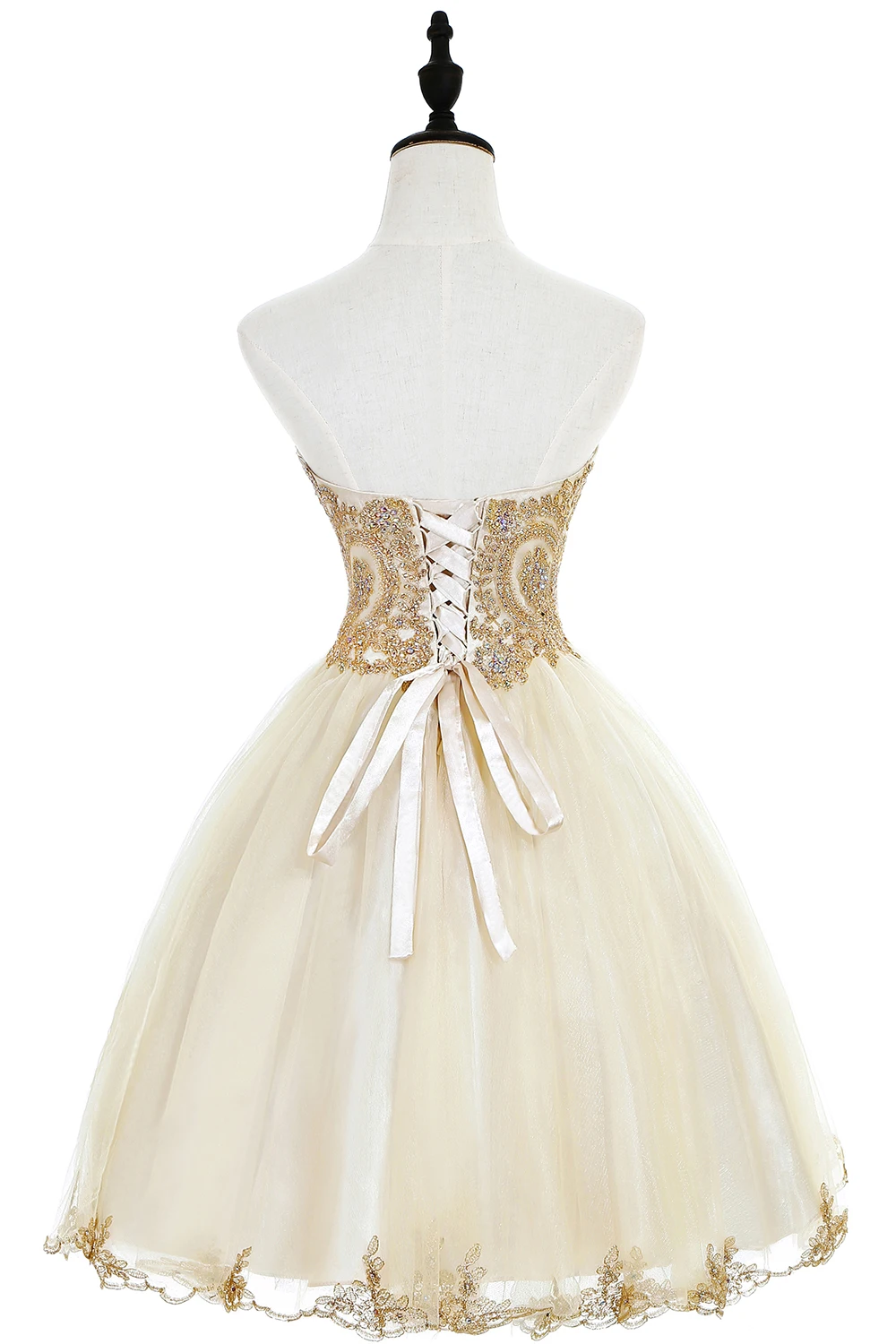 Champagne Sweetheart Tulle Knee Length Short Prom Dress