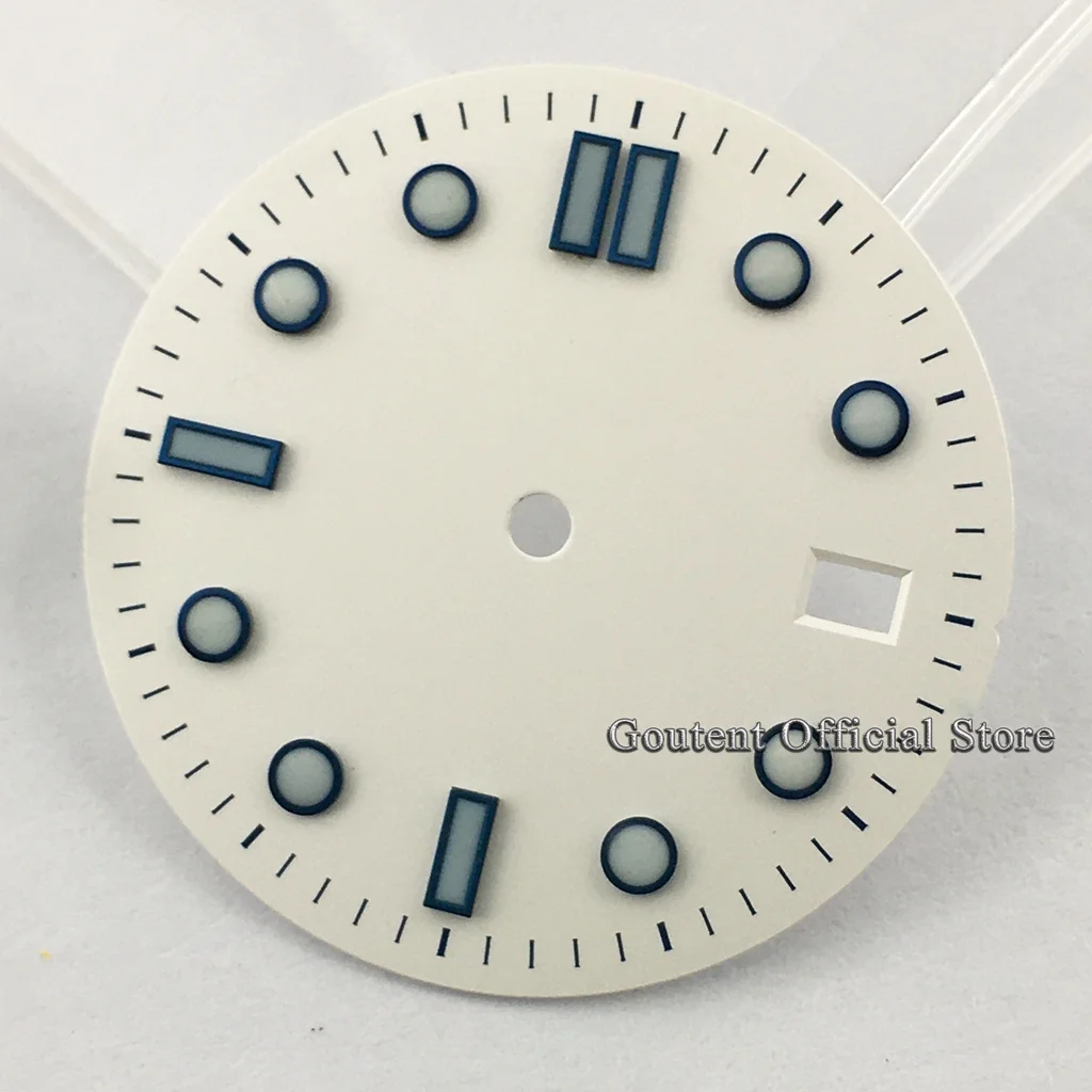 Green Luminous Goutent 31mm Sterile Watch Dial White Dial Fit For NH35 NH35A Nh36 Movement Watch Parts For Men