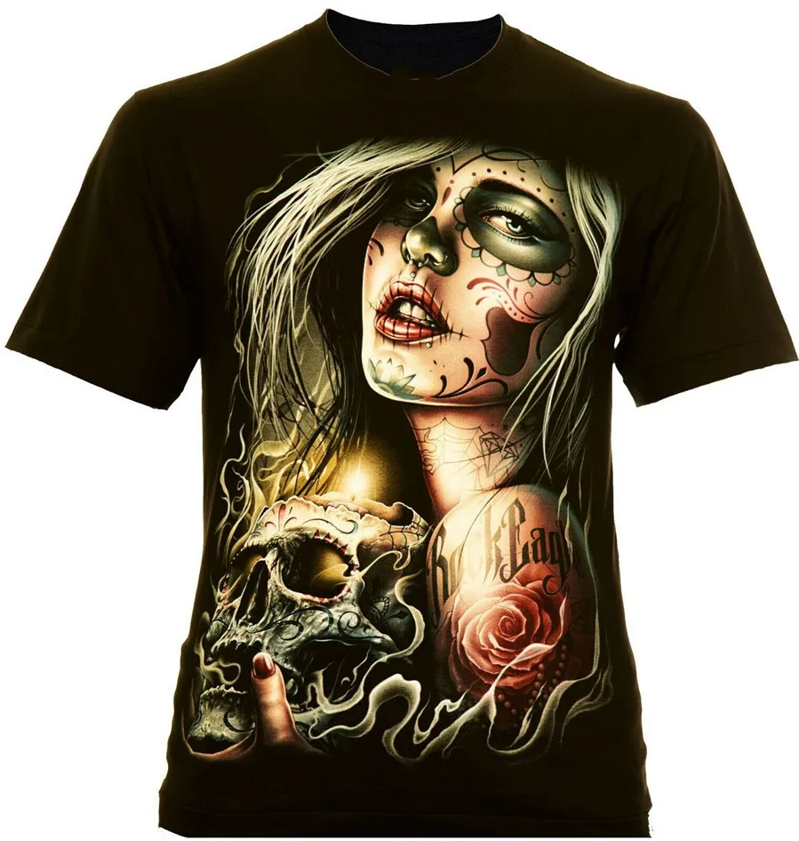 Футболка Rock Eagle Herren Schwarz Santa Muerte с черепом Catrina Totenkopf, больше размеров и цветов, футболка