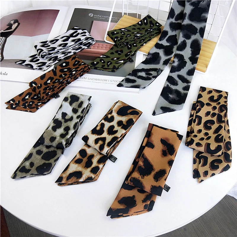 

Elegant Neck Scarf Silk Scarf Bag Wrap Belt Women Neckerchief High Quality Leopard Print Head Scarf Small Leopard Scarf