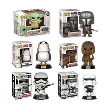Funko pop star wars modelo bebê yoda mandalorian darth vader chewbacca 10cm pvc figuras de ação brinquedos para crianças presente de natal