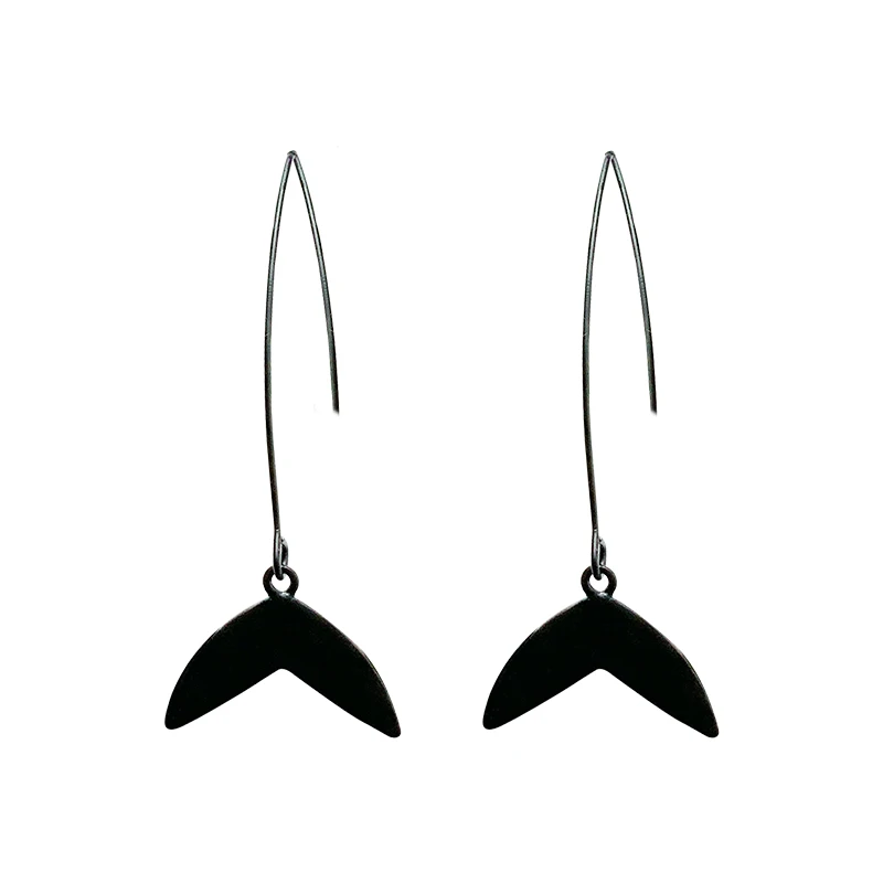 

DREJEW Small Black Mermaid Fishtail Long Statement Dangle Earrings 2019 925 Alloy Drop Earrings for Women Fashion Jewelry HE0261