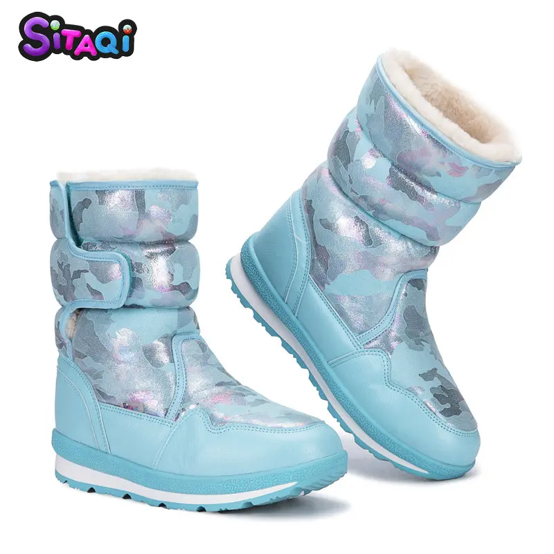 Обувь для девочек г. Новые ботинки детские зимние ботинки теплые зимние ботинки на нескользящей толстой подошве, большие размеры от 27 до 41, ботинки для девочек, JSH-904 - Цвет: M904turquoise