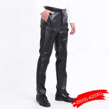 Мужские брюки размера плюс, Длинные мужские брюки из искусственной кожи, эластичные брюки с высокой талией, легкие повседневные тонкие брюки из искусственной кожи