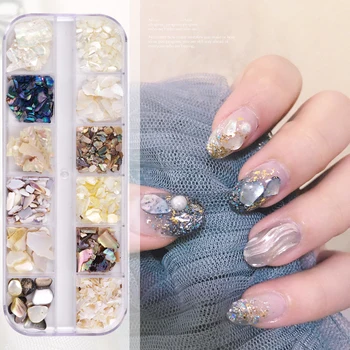 

1 Box Mix Color Natural Rhinestone For Nails 3D Gradient Broken abalone Shell Slices Nail Art Decorations Nail Glitter Flakes