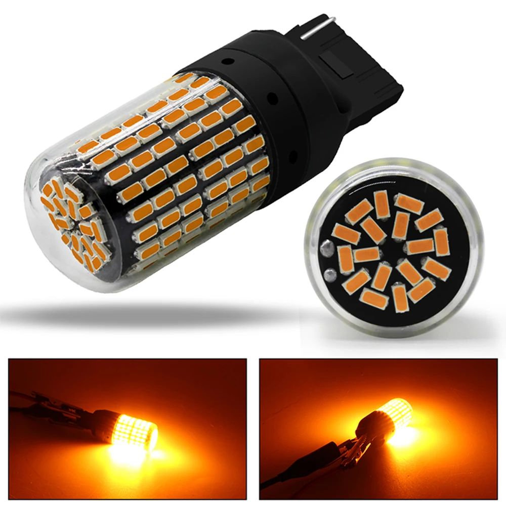 2 шт. T20 7440 W21W светодиодный автомобильный указатель поворота 3014 144 Smd CanBus без ошибок лампы 1156 BA15S P21W аксессуары для ламп - Испускаемый цвет: 7440
