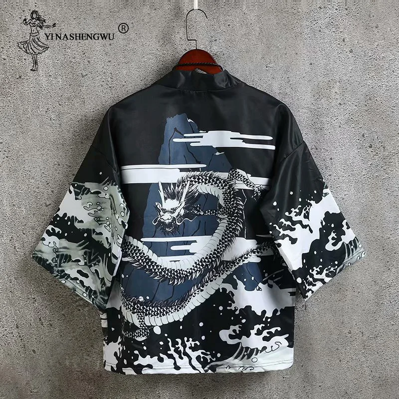Yukata Кимоно Кардиган для мужчин кимоно Femme Harajuku японское кимоно летнее пальто с принтом черного цвета кимоно костюм для косплея рубашка - Цвет: color 6 b
