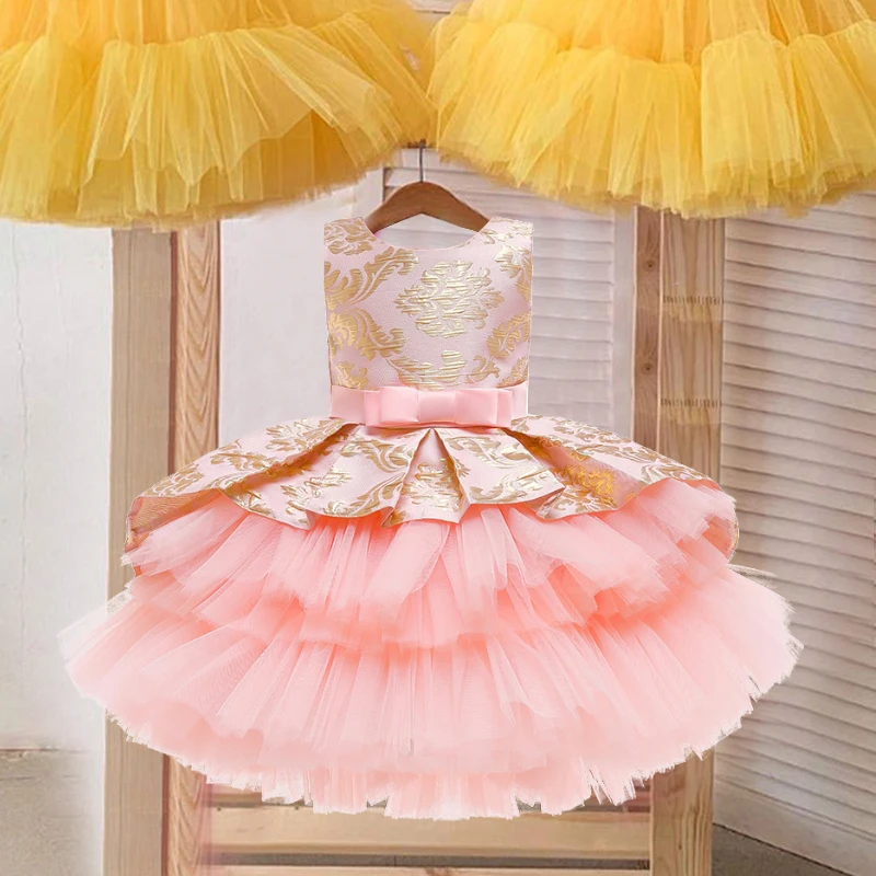 

Flower Girl Wedding Party Dress Lolita Lace Bowknot Cake Tutu Girls School Graduation Party Performance Dress 3-12 Yrs Vestidos