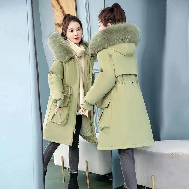 

Паркер одежда Хлопковая женская средней длины зимняя Новинка свободная Вельветовая утепленная женская куртка с возможностью разборки воротника 4XL