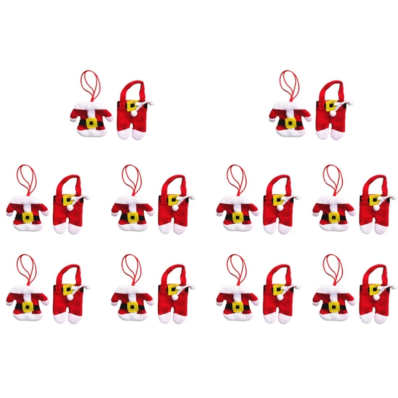

10Pcs Christmas Clothes Pants Tableware Cover of Goods Christmas Knife and Fork Bag Cover of Table Decorations