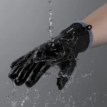 

Unisex Touch Screen Cycling Gloves Winter Cold Weather Waterproof Thickness Warm Fleece Inner Zippered Adjustable Full Finger Gl