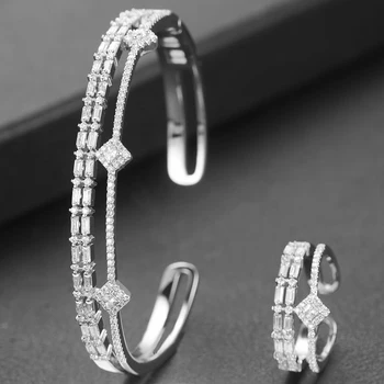 

GODKI Luxury Bagutte Crystal Saudi Arabia Bangle Ring Set Jewelry Set For Women Wedding Engagement brincos para as mulheres 2020
