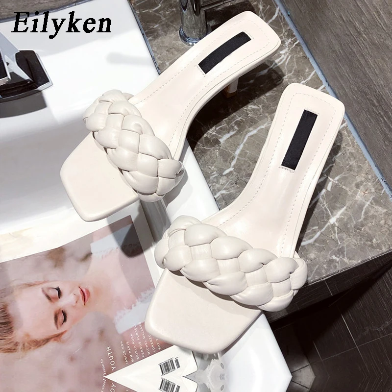 Eilyken/Коллекция 2021 года Женские летние шлепанцы высокого качества Плетеные
