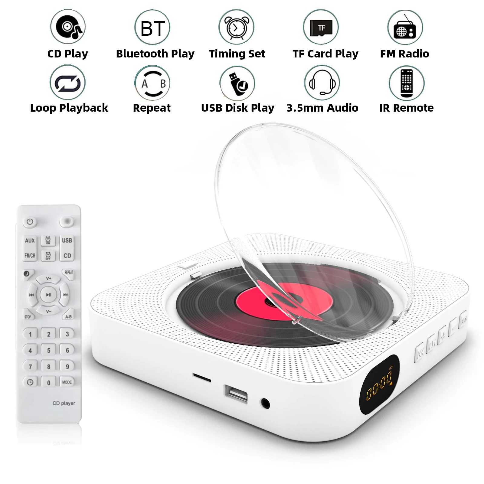 Портативный CD-плеер Bluetooth динамик стерео CD-плееры светодиодный экран настенный CD