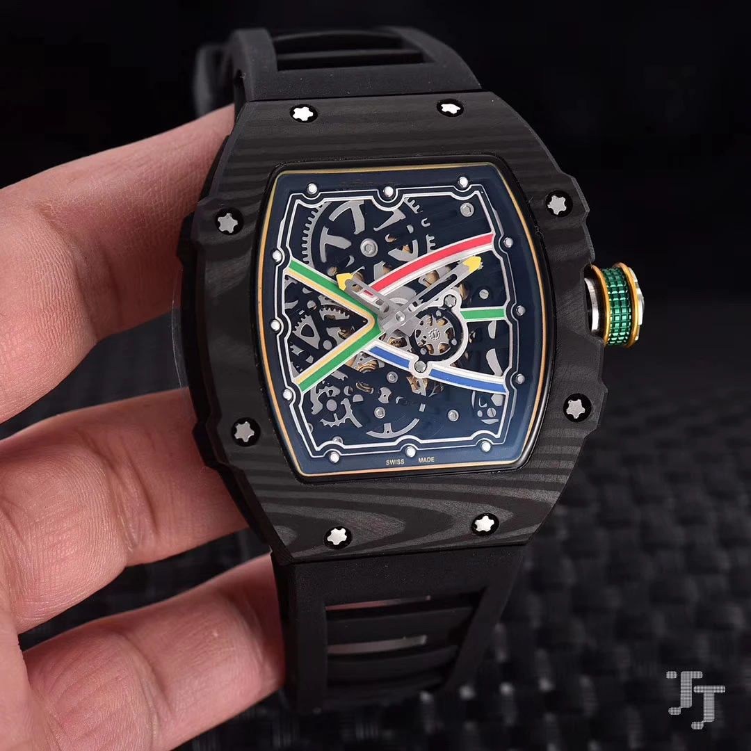 

Brand New Men Automatic Mechanical Red Black Canvas Rubber Bracelet Watch Tourbillion Limited Sapphire Carbon Fiber Swing 28800