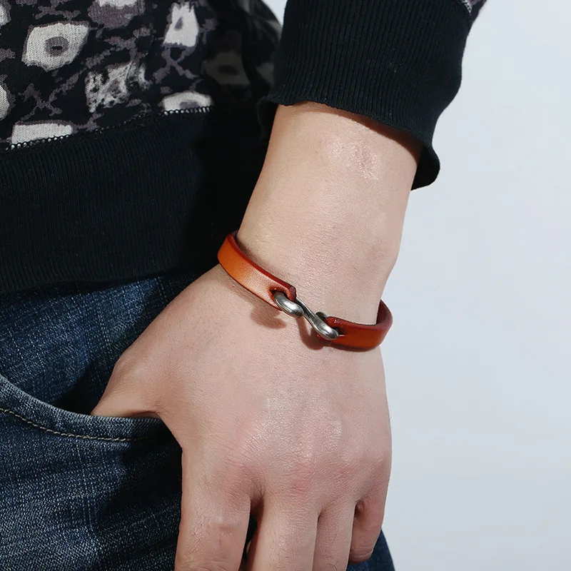 ZORCVENS Men Women Genuine Leather Bangle Retro Cuff Bracelet Classic Hooks Wristband Jewelry Gifts