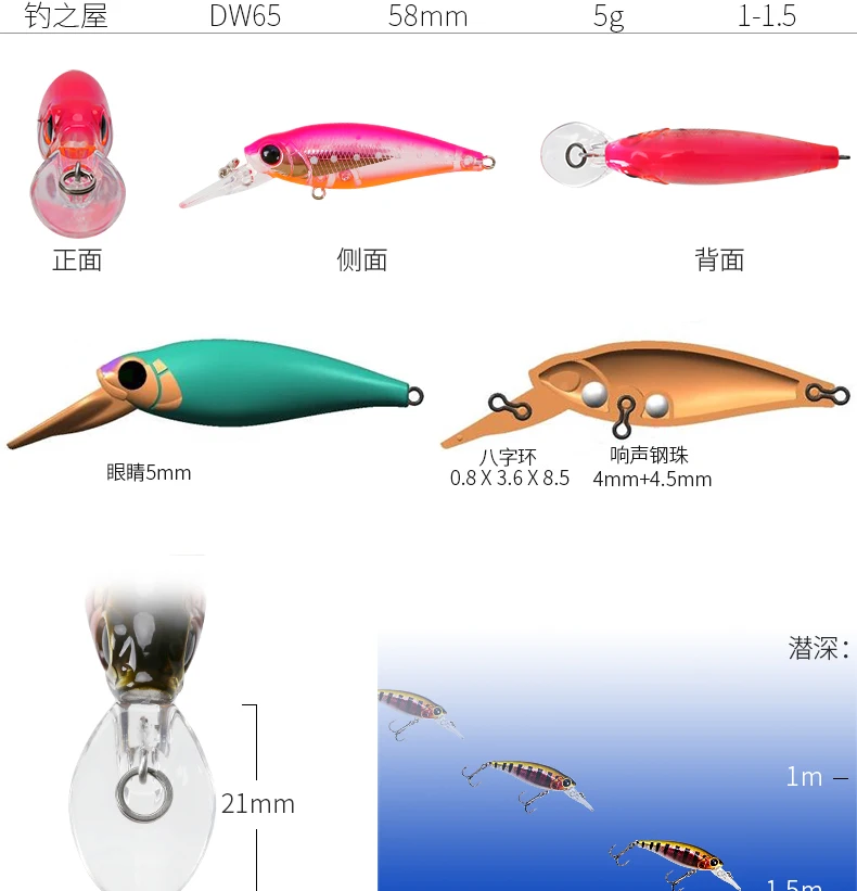 LTHTUG жесткая рыболовная приманка DW65 плавающий маленький гольян 58 мм 5 г 8 цветов 3D глаза качество Профессиональная приманка глубина 1-1,5 м жесткая приманка