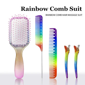 

5pcs/set Rainbow Massage Comb Set Wide Tooth Air Cushion Comb Kit Women Tangle Hairdressing Salon Detangling Massage Comb G1108